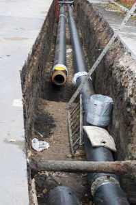 Potholing Construction Site Burying Underground Utilities Pipes